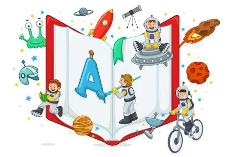 Kids Playing and Reading Stock Illustration