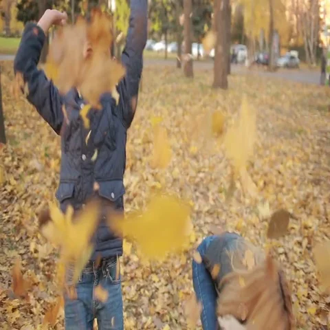 Kids playing in autumn park Stock Footage