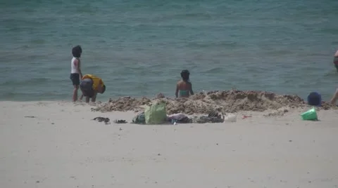 Kids Playing on Beach Video stock 11049290
