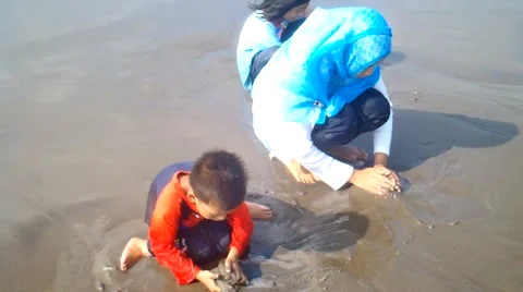 Kids Playing on the Beach Video stock 40872842