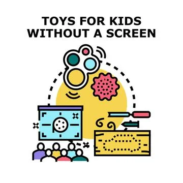 Kids playing with interactive educational offline toys Stock Illustration