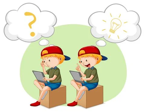 A kids playing iPad with speech bubble Stock Illustration