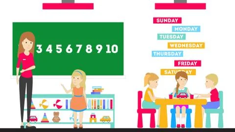 Kids playing in kindergarten. Stock Illustration