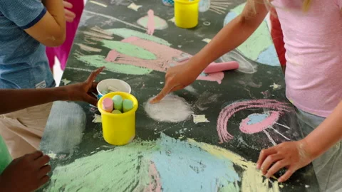 Kids playing, learning and having fun with art, developing their imagination and 動画素材 202053102