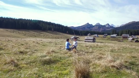Kids playing on meadow Stock Footage 87085983