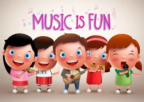 Kids playing musical instruments vector characters Stock Illustration