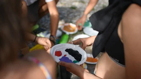 Kids playing with paint Video stock 113615748