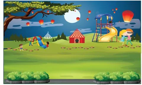 Kids playing in park Stock Illustration