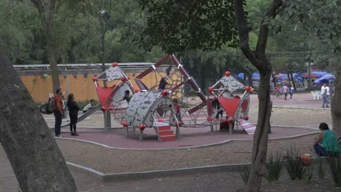 Kids Playing On Playground In Chapultepec Park, Mexico City Stock Footage 154533741