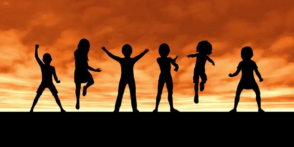 Kids Playing in the Summertime Stock Illustration