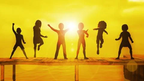 Kids Playing in the Summertime Stock Illustration