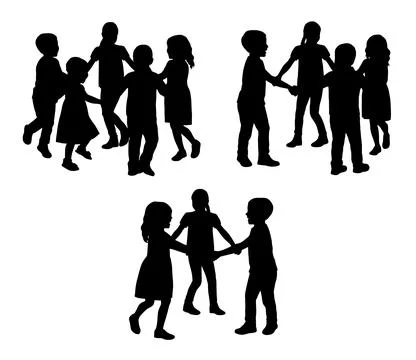 Kids playing together, children making circle with hands around each other Stock Illustration