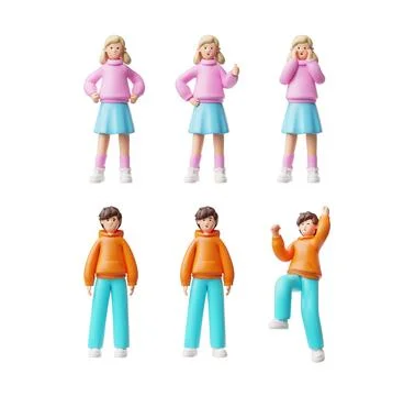 Kids positive and negative expression vector set 3D plastic style, cartoon Stock Illustration