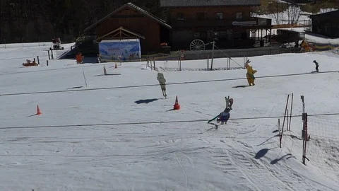 KIDS PRACTICE SKIING Stock Footage 121450475