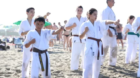 Kids practicing karate Stock Footage 27278038