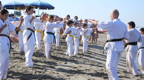 Kids practicing karate Stock Footage 27278051