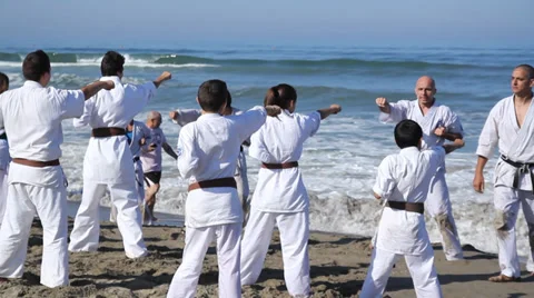 Kids practicing karate Stock Footage 27278901