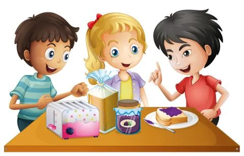 Kids preparing their snacks Stock Illustration