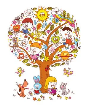 Kids reading on a tree Stock-Illustration