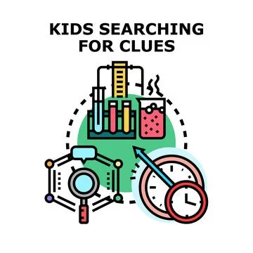 Kids researching project, problem solving over time icon Stockillustratie