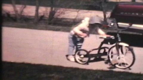 Kids Riding Bikes (1970 Vintage 8mm film) Stock Footage