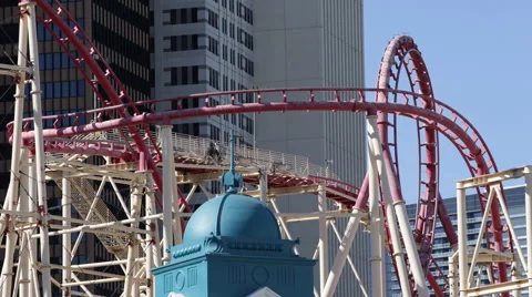 Kids Riding Roller Coaster Loops Spin Amusement Park Childhood Attraction Ride Stock Footage 44390507