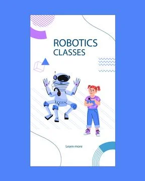 Kids robotic classes, programming and engineering education for children. Stock Illustration