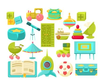 Kids Room Interior Elements Set Illustrazione stock