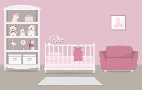 Kid's room for a newborn baby. Interior pink bedroom for a baby girl Stock Illustration