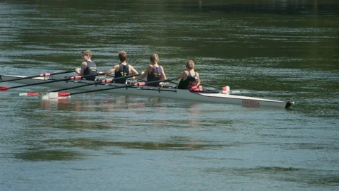 Kids Rowing on River Stock Footage 86826637