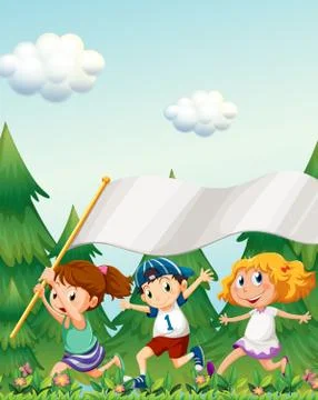 Kids running with an empty banner Illustrazione stock