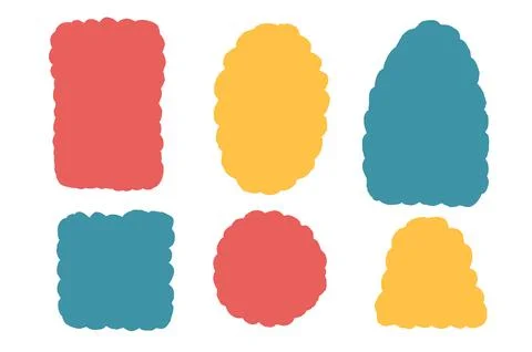Kids scallop shape set. Childish text boxes frames pack. Oval, circle and Stock Illustration