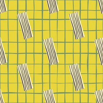 Kids seamless patern with white rectangles and black lines. Yellow chequered Stock Illustration