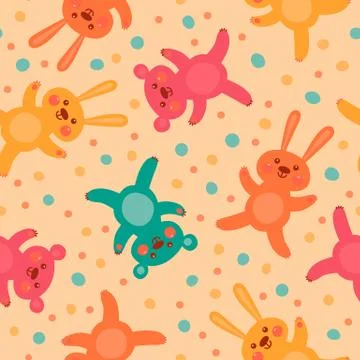 Kids seamless pattern with cute bears and hares Stock Illustration