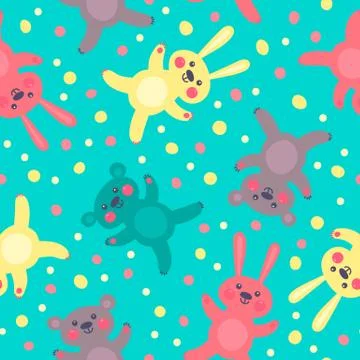 Kids seamless pattern with cute bears and hares Illustrazione stock