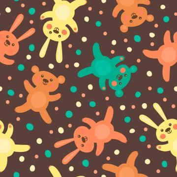 Kids seamless pattern with cute bears and hares Stock Illustration