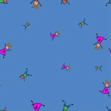 Kids seamless pattern in doodle style. Illustrazione stock