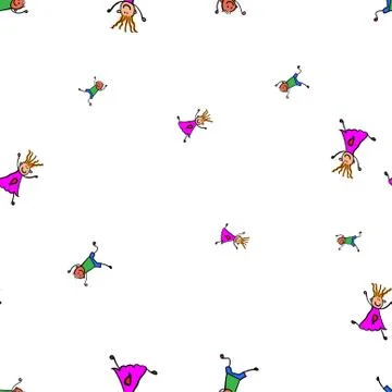 Kids seamless pattern in doodle style. Stock Illustration
