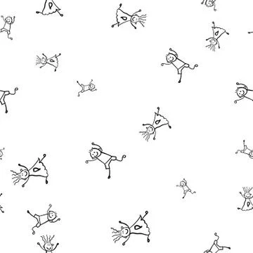 Kids seamless pattern in doodle style. Stock Illustration