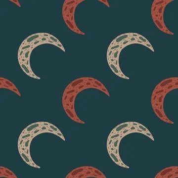 Kids seamless pattern with hand drawn space moon ornament in beige and red co 库存插图