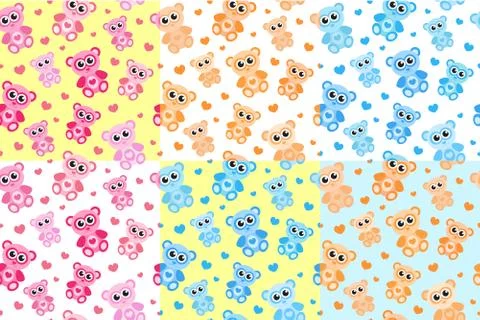 Kids seamless pattern with teddy bear. Bears endless background, texture. C.. Stock Illustration