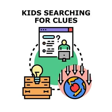 Kids searching for clues finding creative solutions Stock Illustration