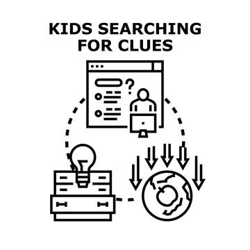 Kids searching for clues finding creative solutions Stock Illustration