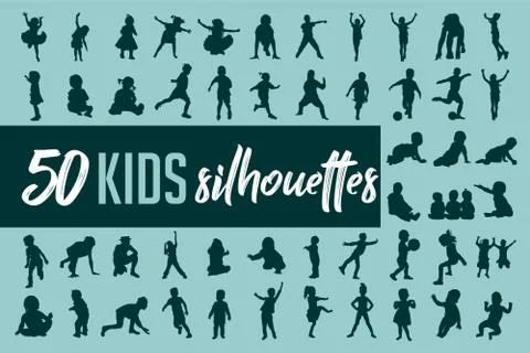 Kids silhouette collection vector Stock Illustration