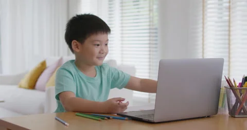 Kids sitting at home table study learn online upskill in art academy. Stock-Footage 172228178