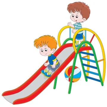 Kids on a slide Stock Illustration