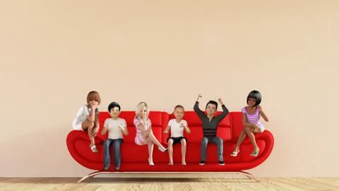 Kids on a Sofa Ilustración de archivo