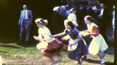 KIDS START RUN for Easter Egg Hunt Children Fun 60s Vintage Old Film Home Movie Stock Footage