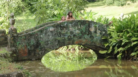 Kids Stone Bridge  Stock Footage 58632035