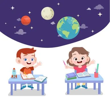 Kids study astronomy vector illustration Stock-Illustration